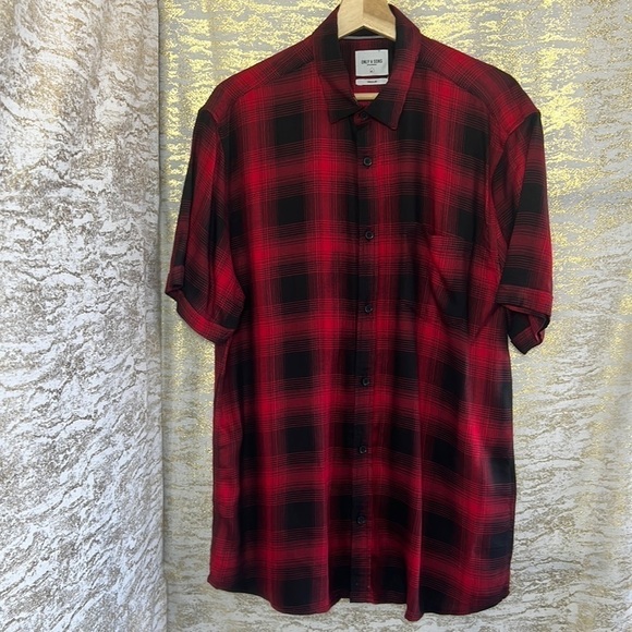 Only & Sons Regular Fit Buffalo Check Short Sleeve Button Down Short Size L - Picture 3 of 16
